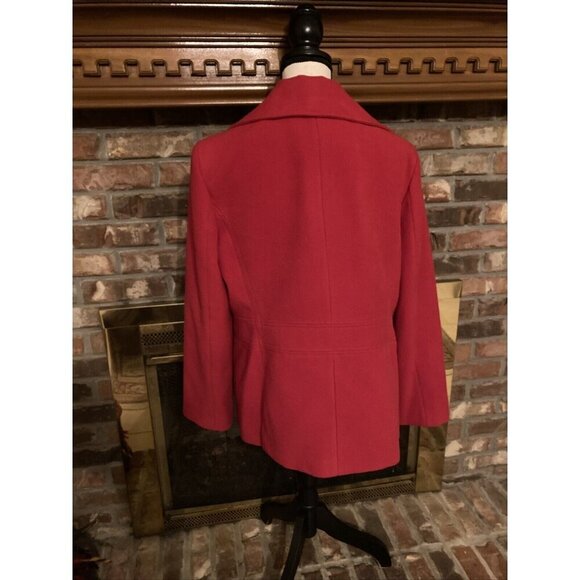 JM Collection Women’s Size Large Red Pea Coat - Picture 3 of 8